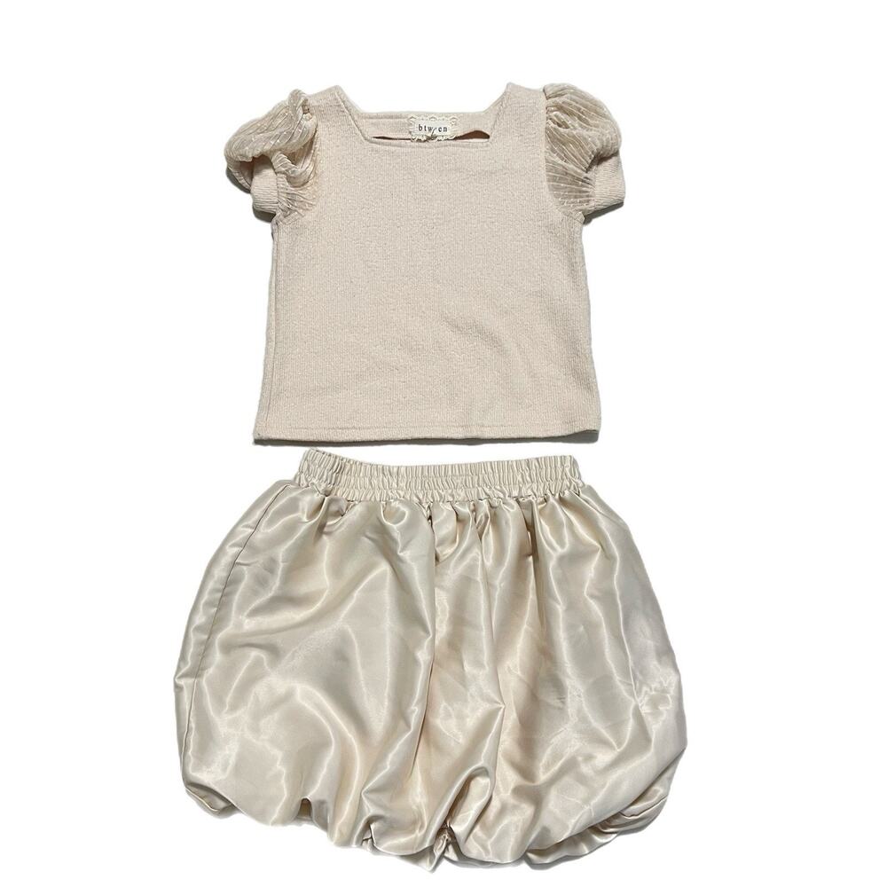 Btween Girls Set Of 2 Piece Bubble Skirt And Knit Top Sz 8 Ivory Party Going Out